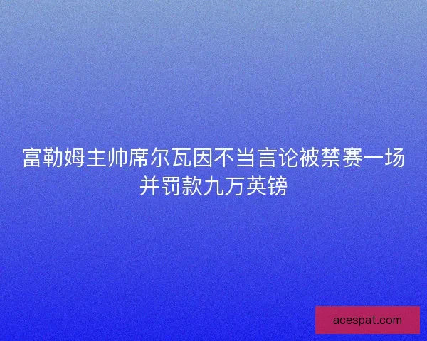 富勒姆主帅席尔瓦因不当言论被禁赛一场并罚款九万英镑